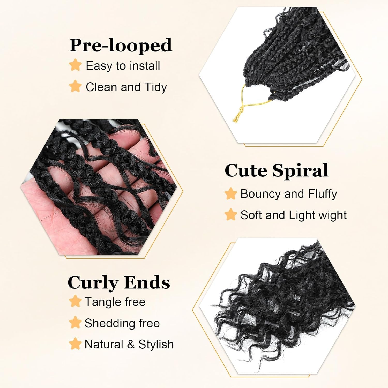 Goddess Box Braids Crochet Hair 10 Inch Boho Crochet Box Braids with Curly Ends, 9 Packs Bohomian Box Braids Crochet Hair for Black Women Pre Looped Box Braids Crochet Hair (10Inch 9 Packs,1B)