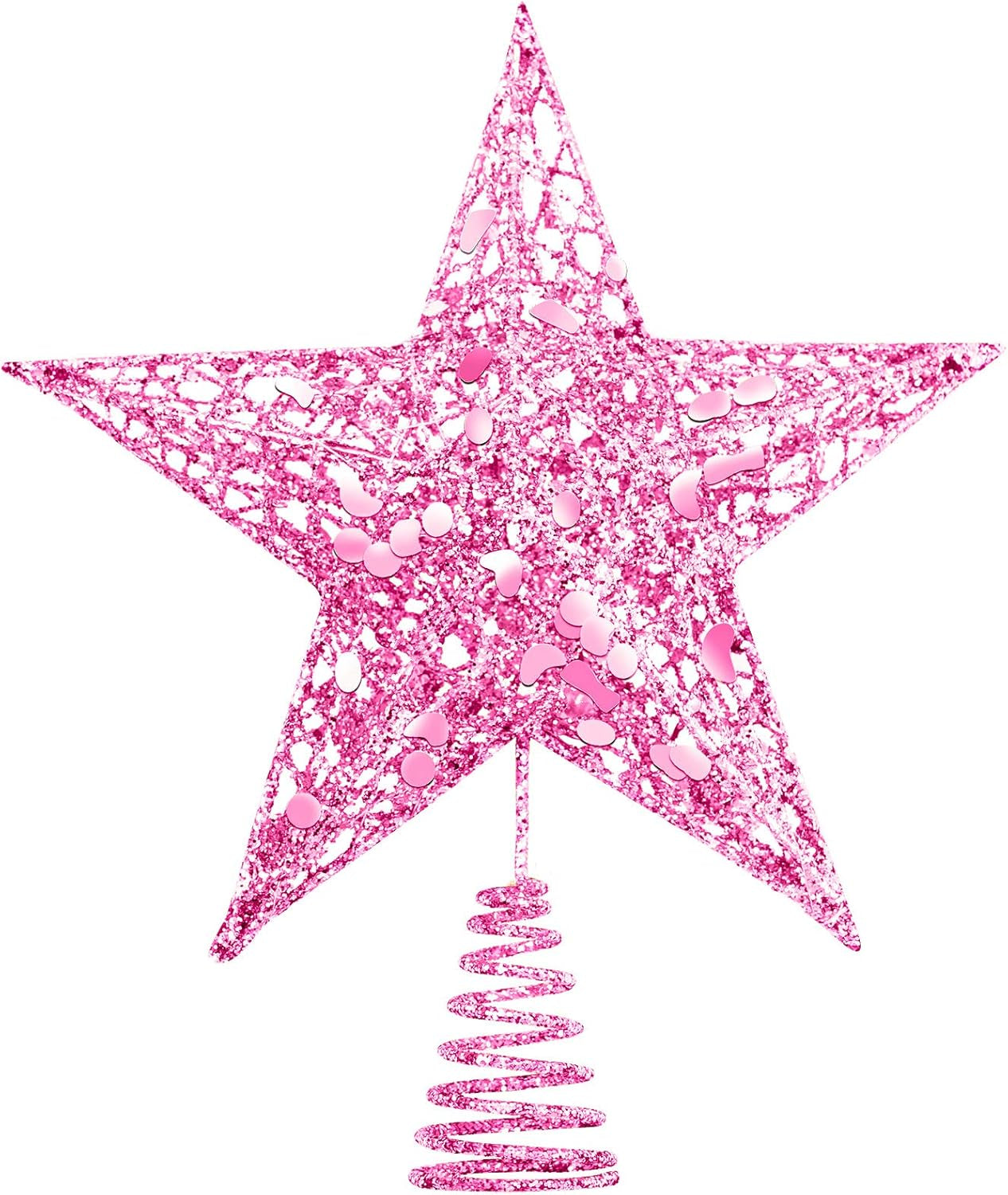 Glittered Christmas Tree Topper Metal Christmas Treetop Hallow Wire Star Topper for Christmas Home Decoration (8 Inches, Pink)