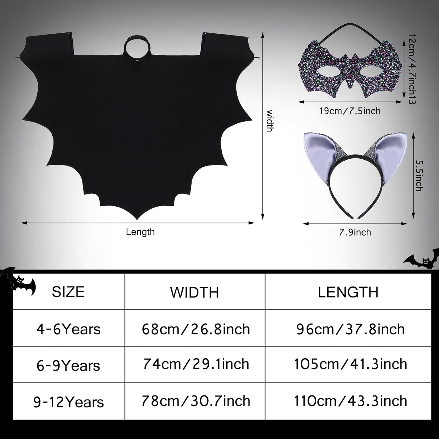 Kids Bat Vampire Costume Accessories Halloween Bat Costume for Kids Bat Mask Bat Ears Headband for Bat Theme Party