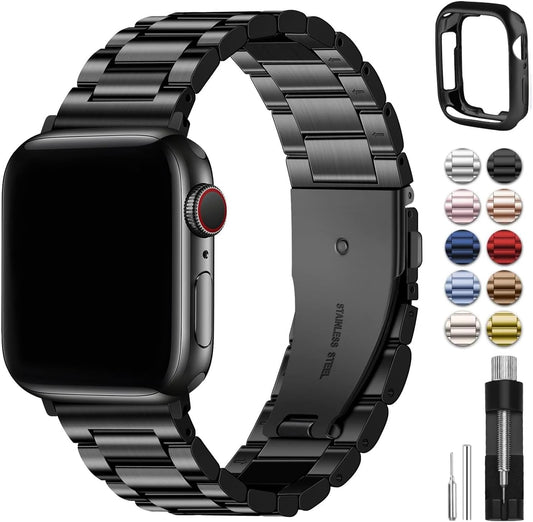 Compatible Apple Watch Bands 49Mm 45Mm 44Mm 42Mm 41Mm 40Mm 38Mm, Stainless Steel Iwatch Band with Case for Apple Watch Ultra2 Ultra Series 9 8 7 6 5 4 3 2 1 SE SE2, 42Mm 44Mm 45Mm Black