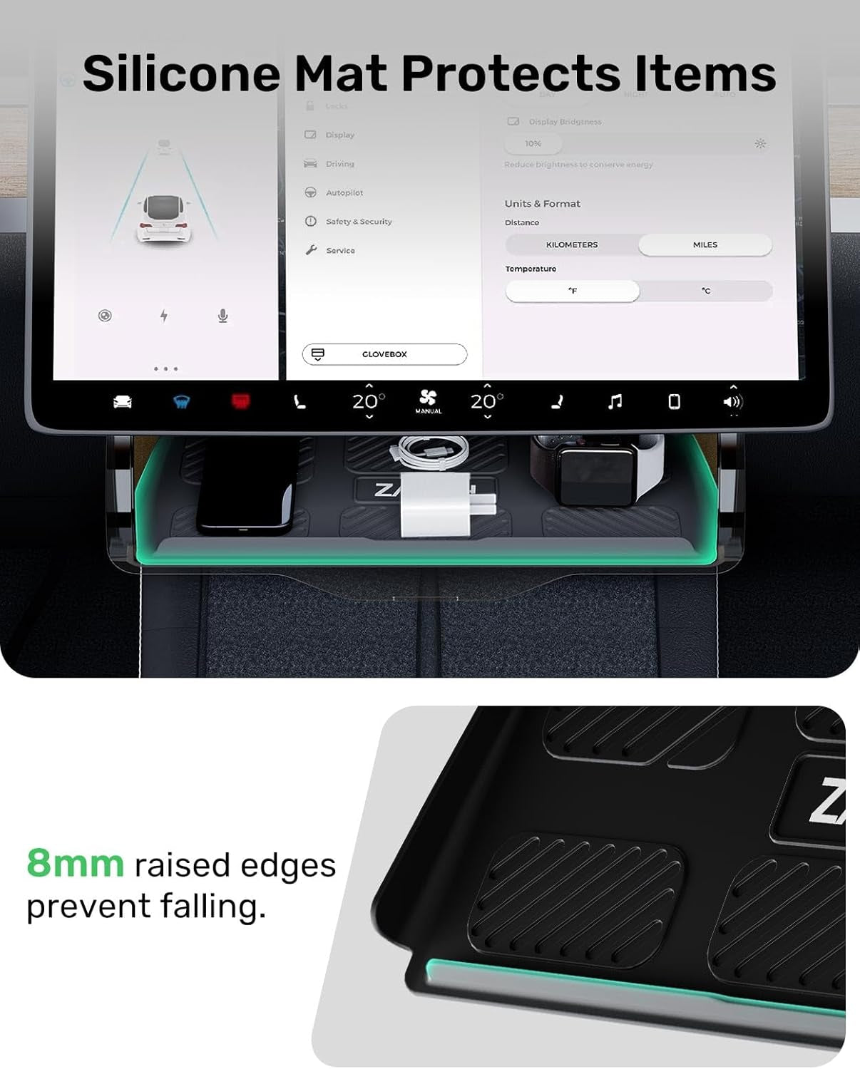 Tesla Model Y Accessories 2024 under Screen Storage, [Hidden & Anti-Drop & Easy Install] Center Console Organizer for Model 3 Accessories, with Anti-Slip Silicone Pad for Model Y & 3 (2017-2024)