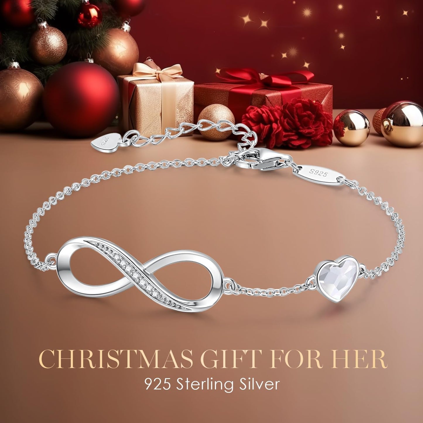 Infinity Heart Birthstone Charm Link Bracelet for Women 925 Sterling Silver Adjustable Valentines Mother'S Day Gift Anniversary Jewelry Birthday Gifts for Women Wife Girlfriend Her