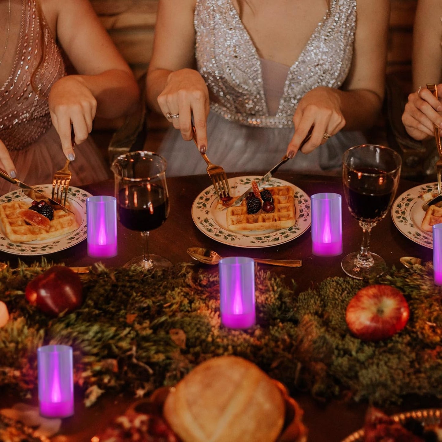 Flameless Candles, Battery Operated LED Pillar Candles, D1.5 X H3 Inch, Steady Pink Long Flame-Effect Light, Romantic Electronic Fake Votive Candles for Party, Halloween, Set of 12 (Pink)