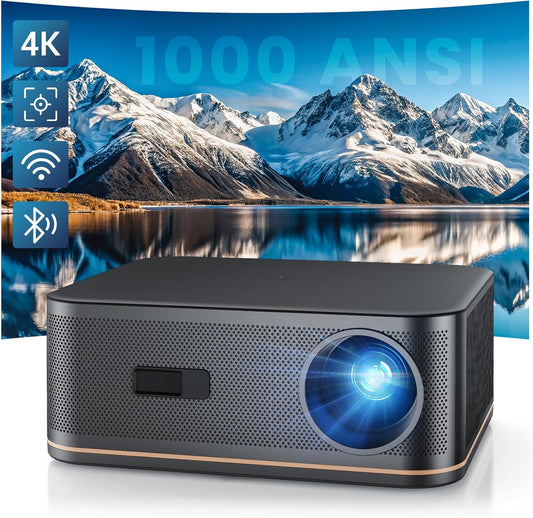 [1000 Ansi/Auto Focus] 4K Home Theater Projector with Wifi 6 and Bluetooth 5.2,  300'' Movie Projector for Indoor/Outdoor, Smart Proyector Compatible with Phone/Tv Stick/Pc/Ps5