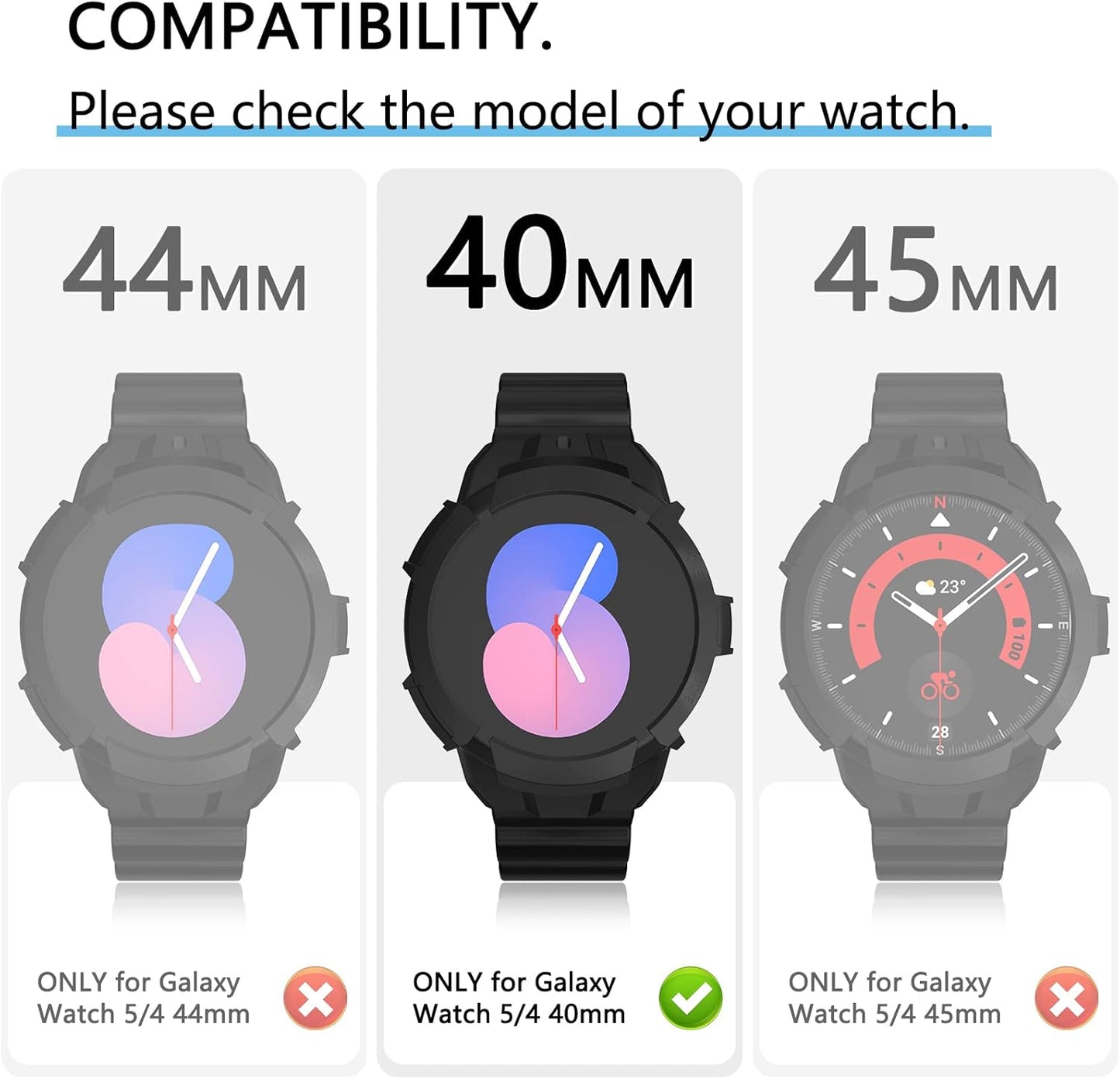 Case Compatible with Galaxy Watch 5/4, Rugged Protective Case with Quick Release Sport Bands for Men, Black