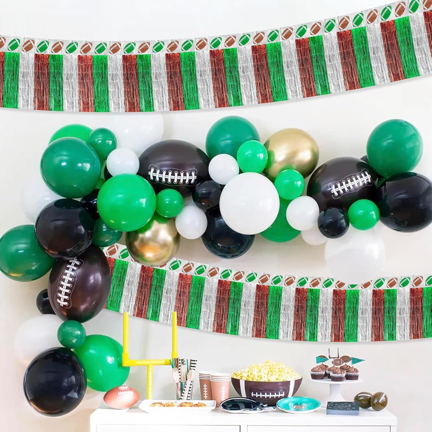 Superbowl Football Party Decorations Foil Fringe Garland Tinsel Streamers: 2 Pack 39 Haning Backdrop Banner Table Skirts Parade Floats Sunday Night Football Game Day Photo Booth Birthday Party Decor