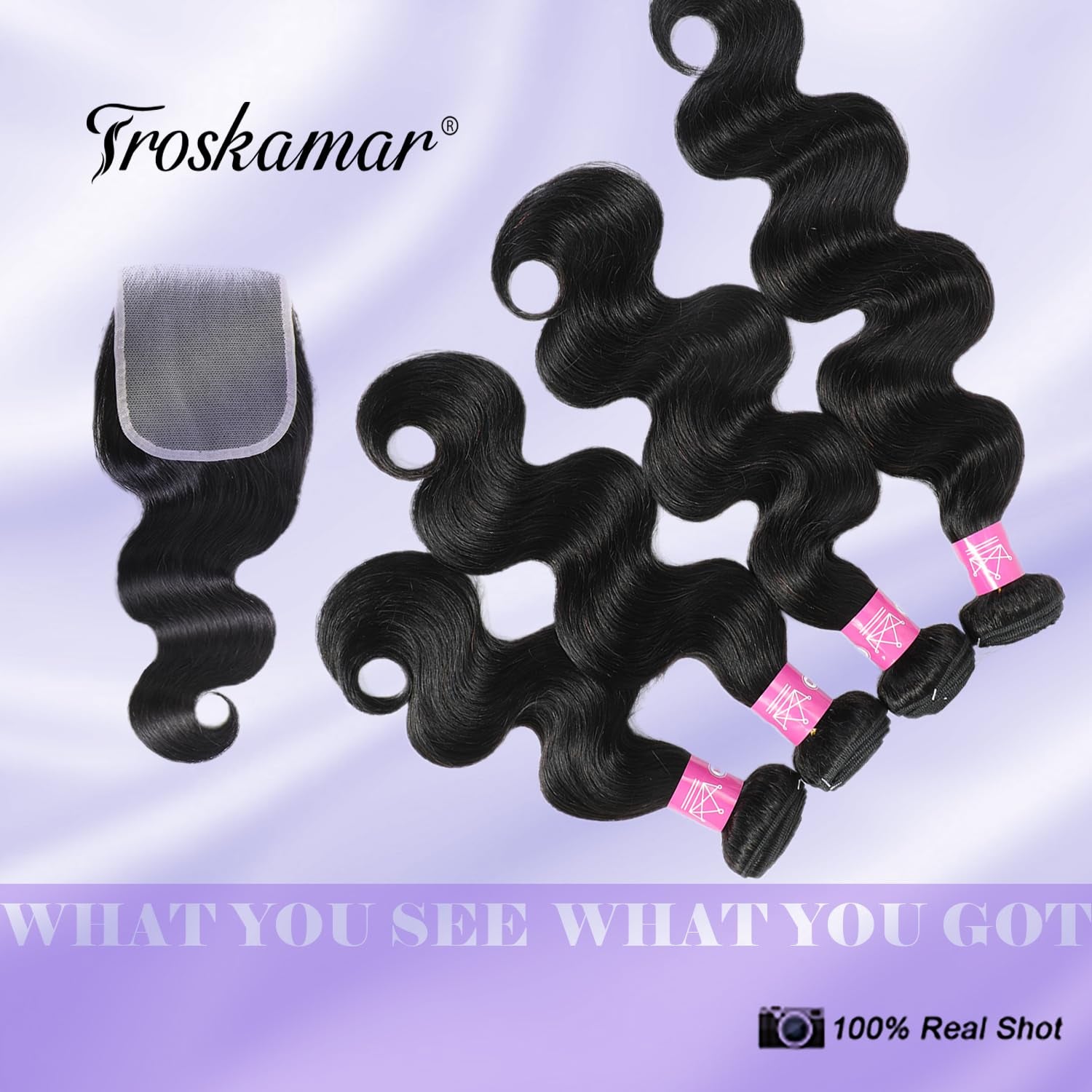 12A Bundles with Closure Human Hair Bundles Unprocessed Weave 3 Bundles Brazilian Body Wave Human Hair Bundles with Closure with 4X4 Lace Closure Free Part Natural Color（14 16 18+14 Inches）