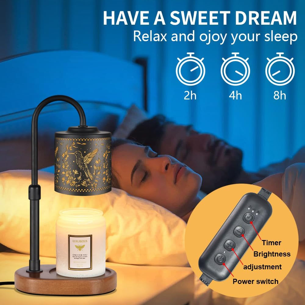 Dimmable Candle Warmer Lamp with Timer Adjustable Height for Scented Jar Candles Electric Candle Wax Melt Warmer for Home Decor Christmas Birthday Gifts for Women Mom(Hummingbird)