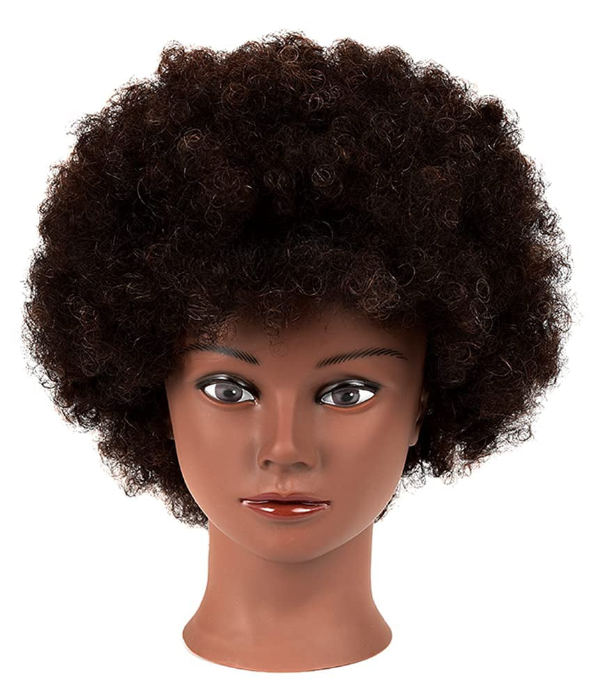 Afro Curly Mannequin Head with 100% Human Hair Curly Hair Hairdresser Hair Styling Cosmetology Manikin Head Doll Head for Hairdresser Practice Styling Dye Braiding with Clamp Stand