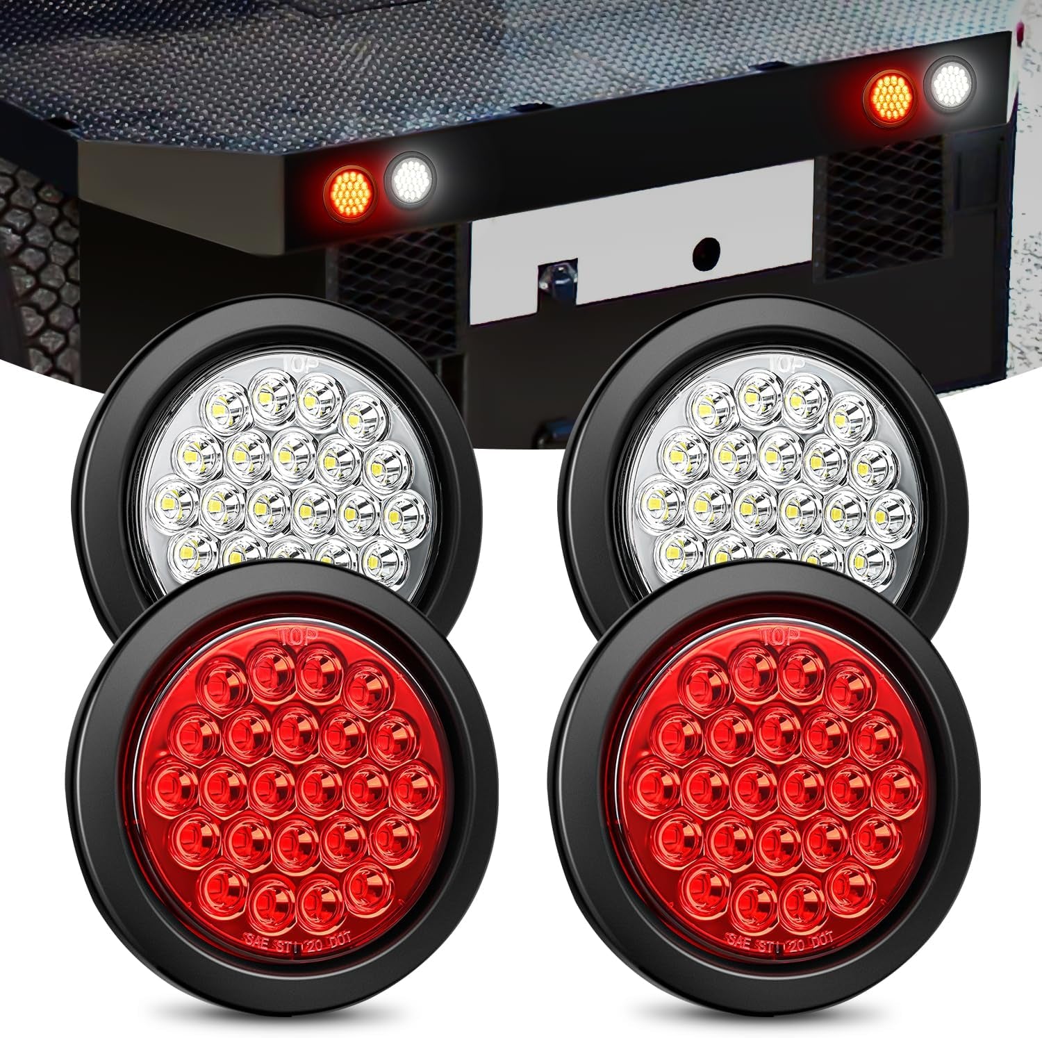 - TL-18 2PCS 4" round Red LED Trailer Tail Lights W/Surface Mount Grommet Plugs IP67 Stop Brake Turn Tail Lights for Truck Trailer RV Jeep