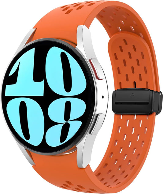 No Gap Bands Compatible with Samsung Galaxy Watch 7 FE 6 5 4 Band 40Mm 44Mm/Watch 6 4 Classic Band 43Mm 47Mm 42Mm 46Mm/Watch 5 Pro 45Mm, 20Mm Breathable Silicone Magnetic Band, Orange