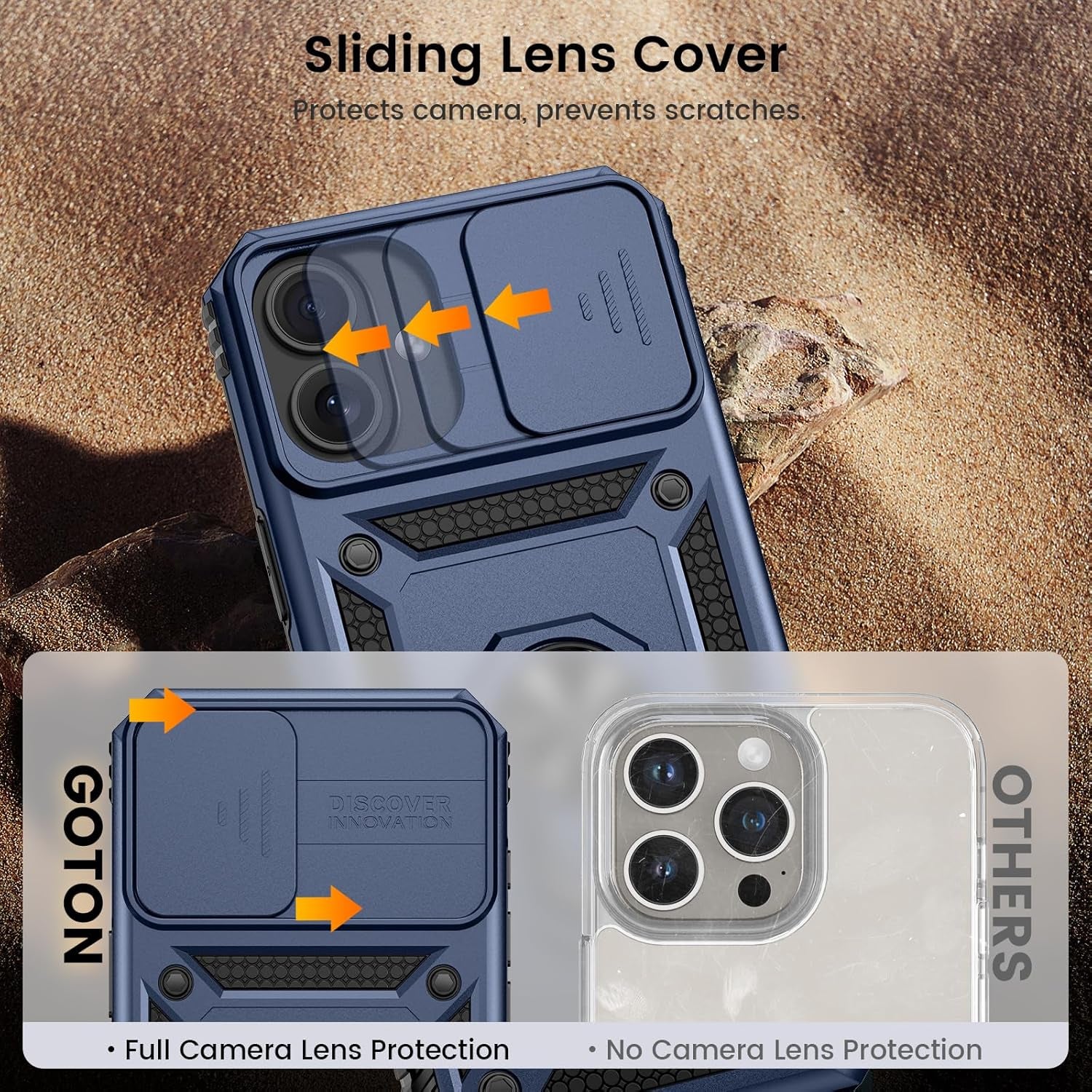 Compatible for Iphone 16 Case with Screen Protector - Slide Camera Cover Protective Phone Case with Ring Stand, Heavy Duty Shockproof Rugged Bumper for Iphone 16 Accessories Blue