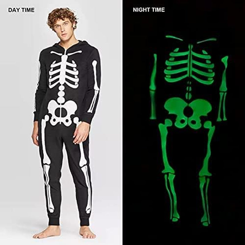 Matching Family Costumes Sets Unisex Halloween Hooded Glow in Dark Skeleton Jumpsuit Men Small