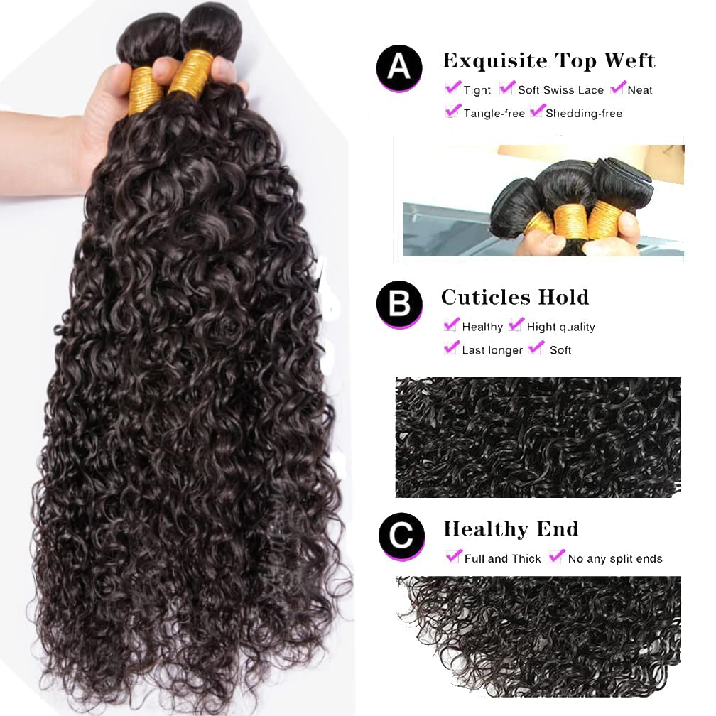 Brazilian Water Wave Wet and Wavy Human Hair 4 Bundles for Black Women Curly Wave 4 Bundles 20 22 24 26 Human Hair Bundles Water Wave Hair Extensions