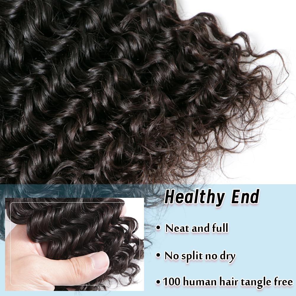 Deep Wave Bundles Human Hair Weave Single Bundles Deep Curly Brazilian Virgin Hair Wet and Wavy Bundle 12A Grade Unprocessed Human Hair Extensions Natural Black 18 Inch