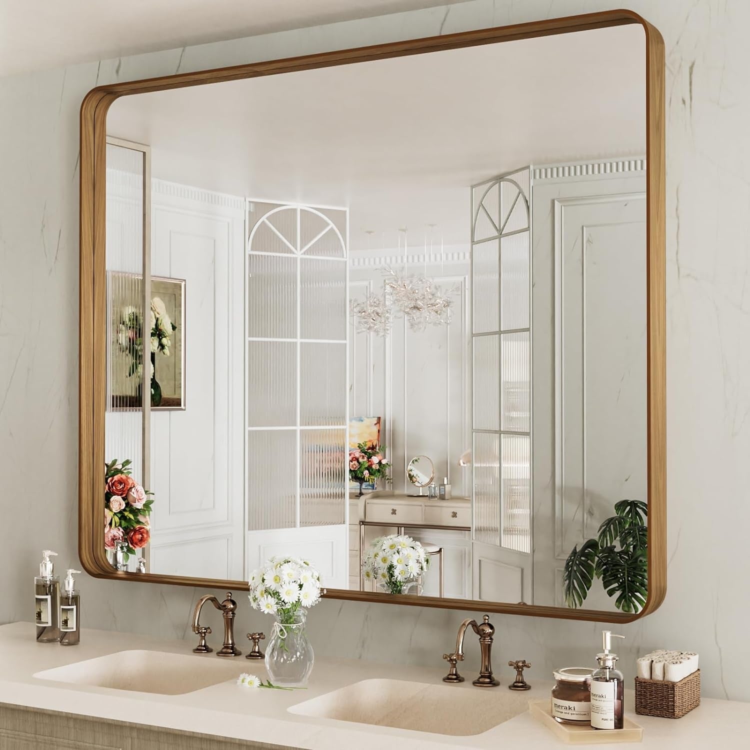 50X30 Inch Black Metal Framed Bathroom Mirror for Wall, Matte Black Bathroom Vanity Mirror Farmhouse, Large Rounded Rectangle Mirror, Anti-Rust, Tempered Glass, Hangs Horizontally or Vertically