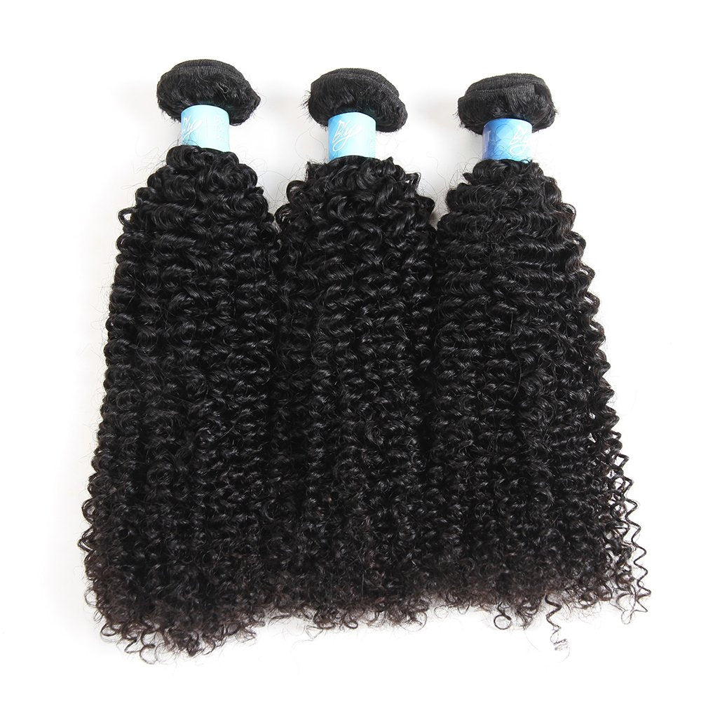 7A Mongolian Kinky Curly Human Hair Bundles 18/20/22 Inch Unprocessed Hair Weave Weft for Black Women Natural Color