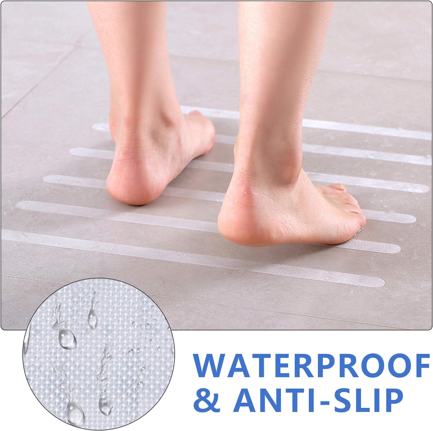 Bathtub Non Slip Stickers, 24 PCS anti Slip Adhesive Shower Treads with Scraper for Bath, Tub, Shower, Pool, Stairs, Ladders, Kitchen, 15’’