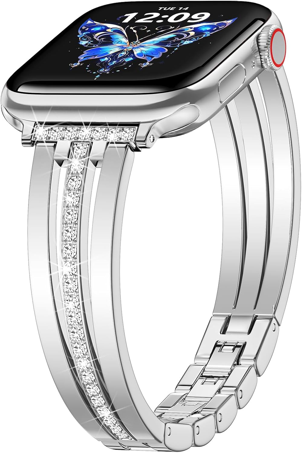 Compatible for Apple Watch Band 38Mm 40Mm 41Mm 42Mm 44Mm 45Mm 46Mm 49Mm Series 10 9 8 7 SE Ultra Women, Slim Metal Dressy Jewelry Bracelet with Bling Diamond for Iwatch Series 6/5/4/3/2/1