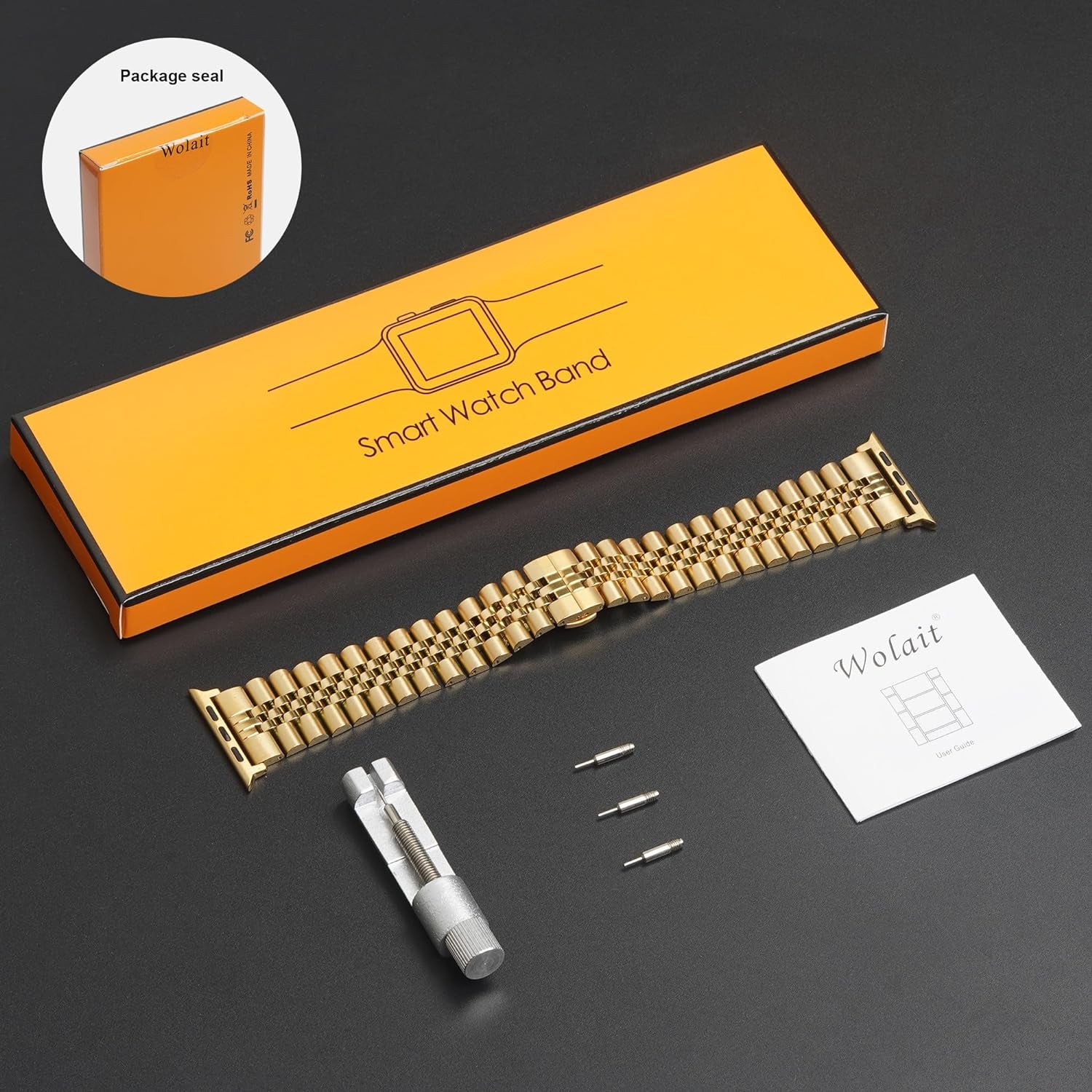 Compatible with Apple Watch Band 41Mm 40Mm 38Mm, Stainless Steel Heavy Band with Butterfly Folding Clasp Link Bracelet for Iwatch Series 9/8/7/6/Seseries 5/4/3 Women,Gold