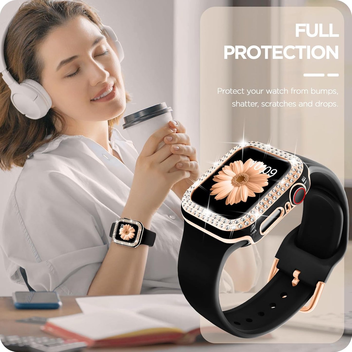 Compatible for Apple Watch Bands 40Mm with Bumper, Bling Glitter Women Silicone Soft Comfortable Strap for Iwatch SE Ultra Series 10 9 8 7 6 5 4 3 2 1
