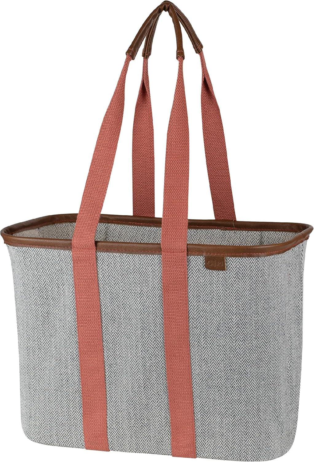 Collapsible LUXE Tote, Geometric Taupe - 30L (8 Gal) Structured Tote Bag with Handles and Reinforced Bottom - Reusable Grocery Bag, Shopping Bag, Utility Tote Bag