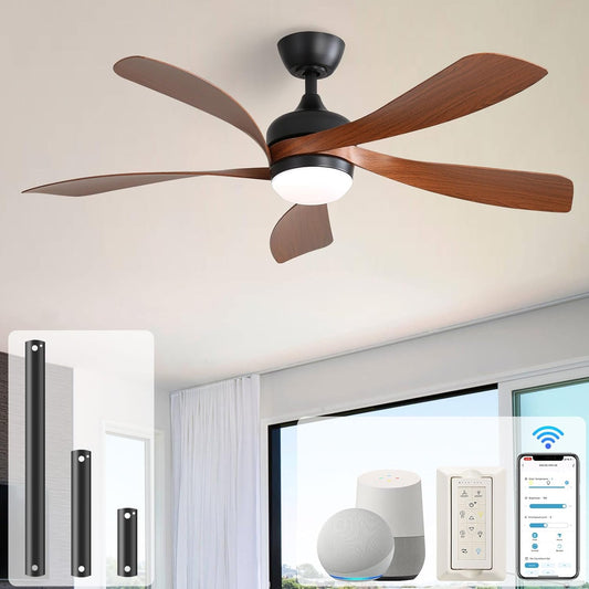 52" Smart Ceiling Fan, Indoor/Outdoor Ceiling Fans with Lights and Remote, Work with Alexa/Google/App, 3-Color Light 6-Speed Timing Reversible DC Motor for Bedroom Living Room Patio