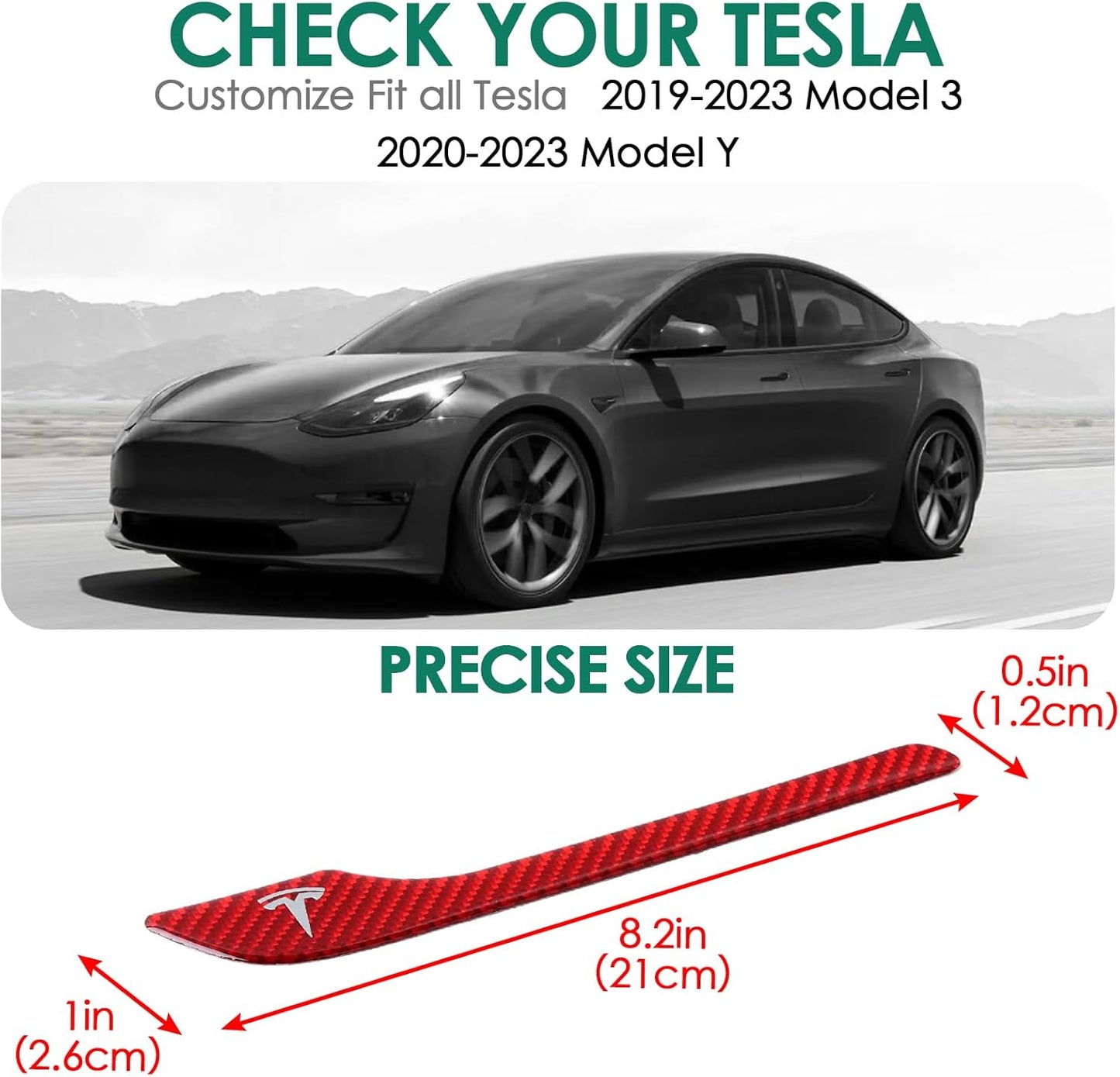 4 Pcs Door Handle Cover Compatible with Tesla Model 3 (2017-2024) Model Y (2020-2024) Real Carbon Fiber 3D Sticker Wrap Covers Exterior Trim Epoxy Door Sill Protector Accessories (Red)