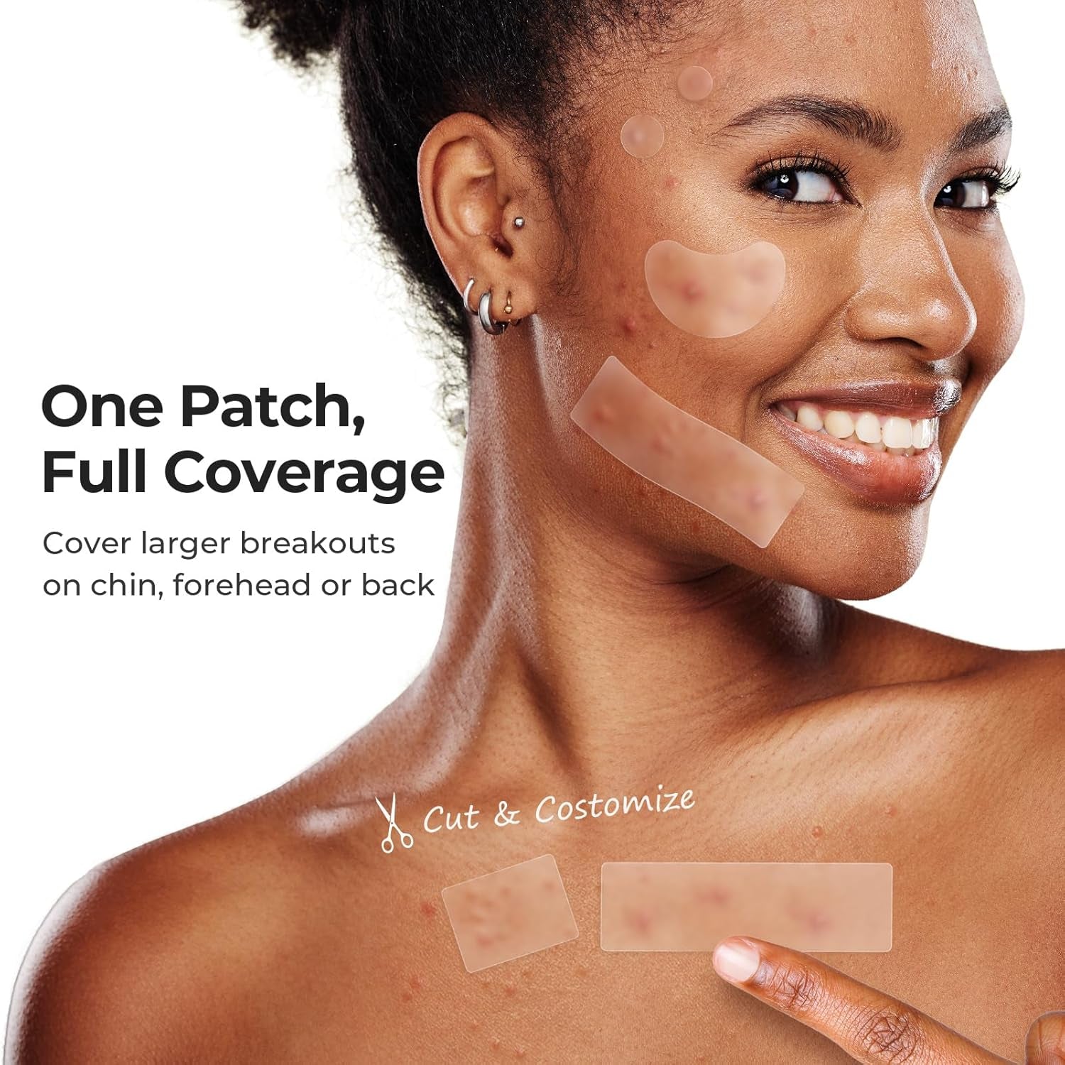 Large Pimple Patches for Face, XL Acne Patches 60 X 20 Mm, Big Hydrocolloid Bandages for Body, Forehead, Chin, Neck Zit Breakouts, Hydrocolloid Patch (Strip, Contoured, Dot 5 Sizes 96 Count)