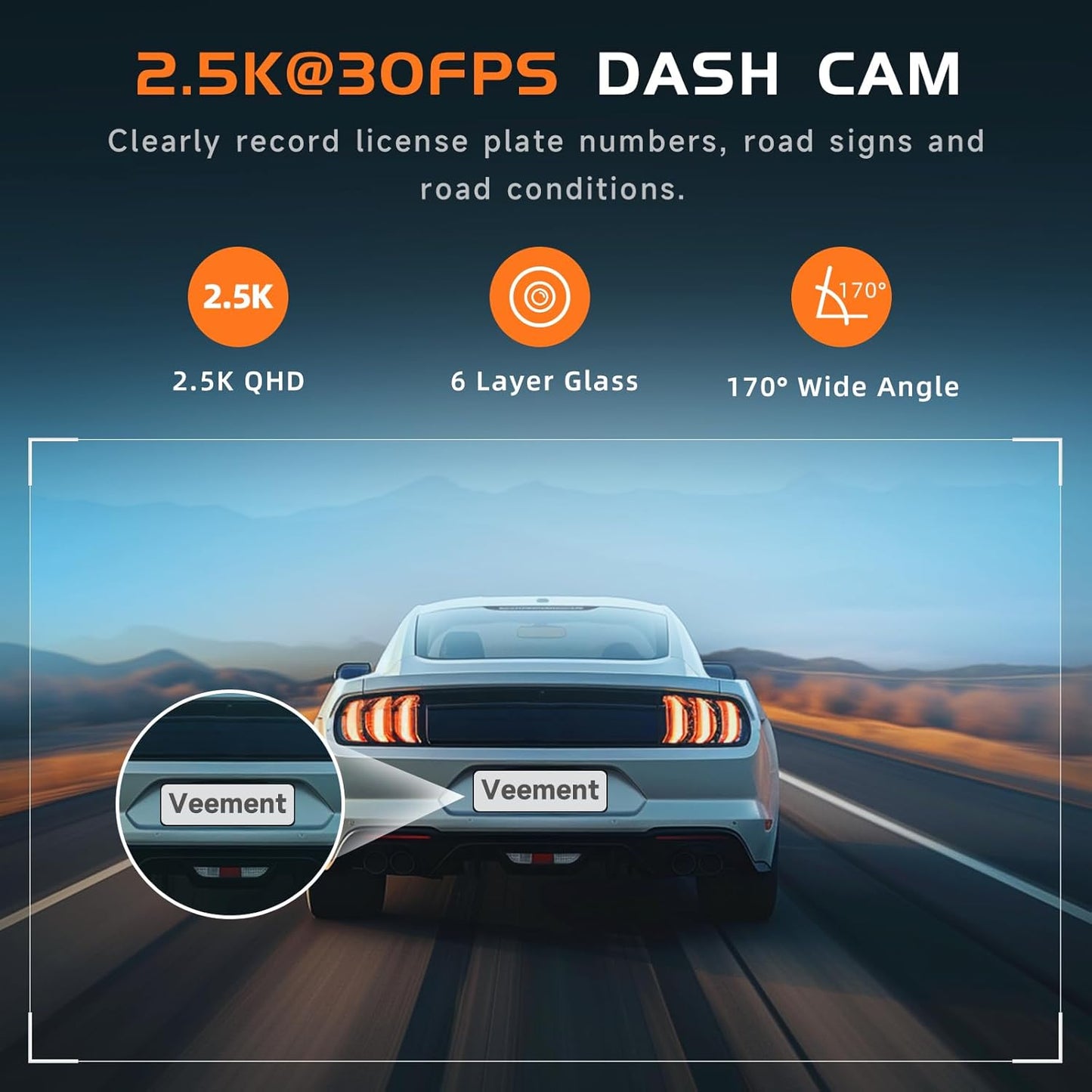 Dash Cam Front 2.5K:  Mini Dash Cam for Cars, 1440P Car Camera with APP, Wifi Dash Cam with WDR Night Vision, 24 Hours Parking Monitor Dashcams, 160°Wide, G-Sensor