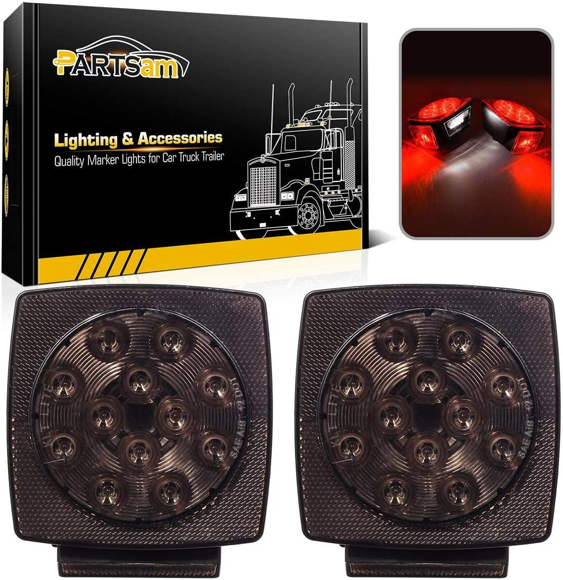 12V Submersible Square Led Trailer Light,Red White LED Stop Turn Tail License Brake Running Light Lamp for Trailers under 80" Boat Trailer Truck Marine Camper RV Snowmobile,Ip68,Dot Compliant