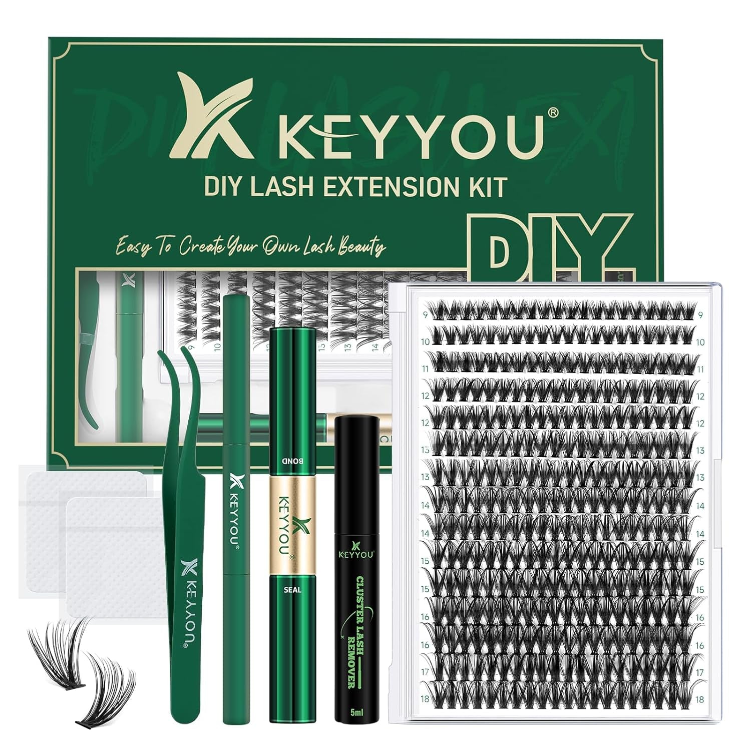 DIY Lash Extension Kit  300Pcs Individual Eyelash Extension Kit 40D 0.07D Curl 9-18MIX Lash Clusters Kit with Lash Glue Remover Applicator Easy to Use for Beginners(Kit-40D-0.07D,9-18Mix)