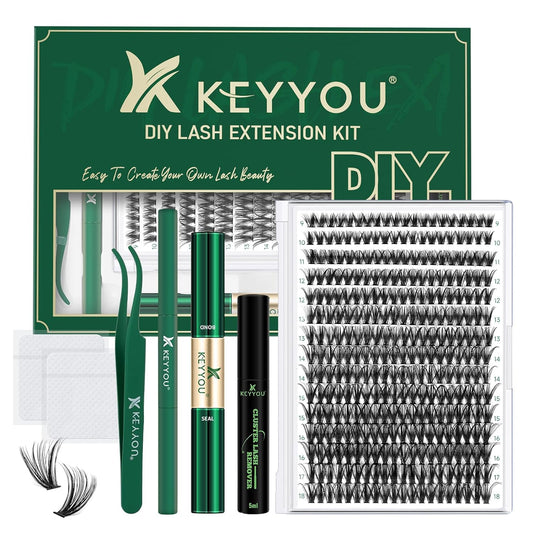 DIY Lash Extension Kit  300Pcs Individual Eyelash Extension Kit 40D 0.07D Curl 9-18MIX Lash Clusters Kit with Lash Glue Remover Applicator Easy to Use for Beginners(Kit-40D-0.07D,9-18Mix)