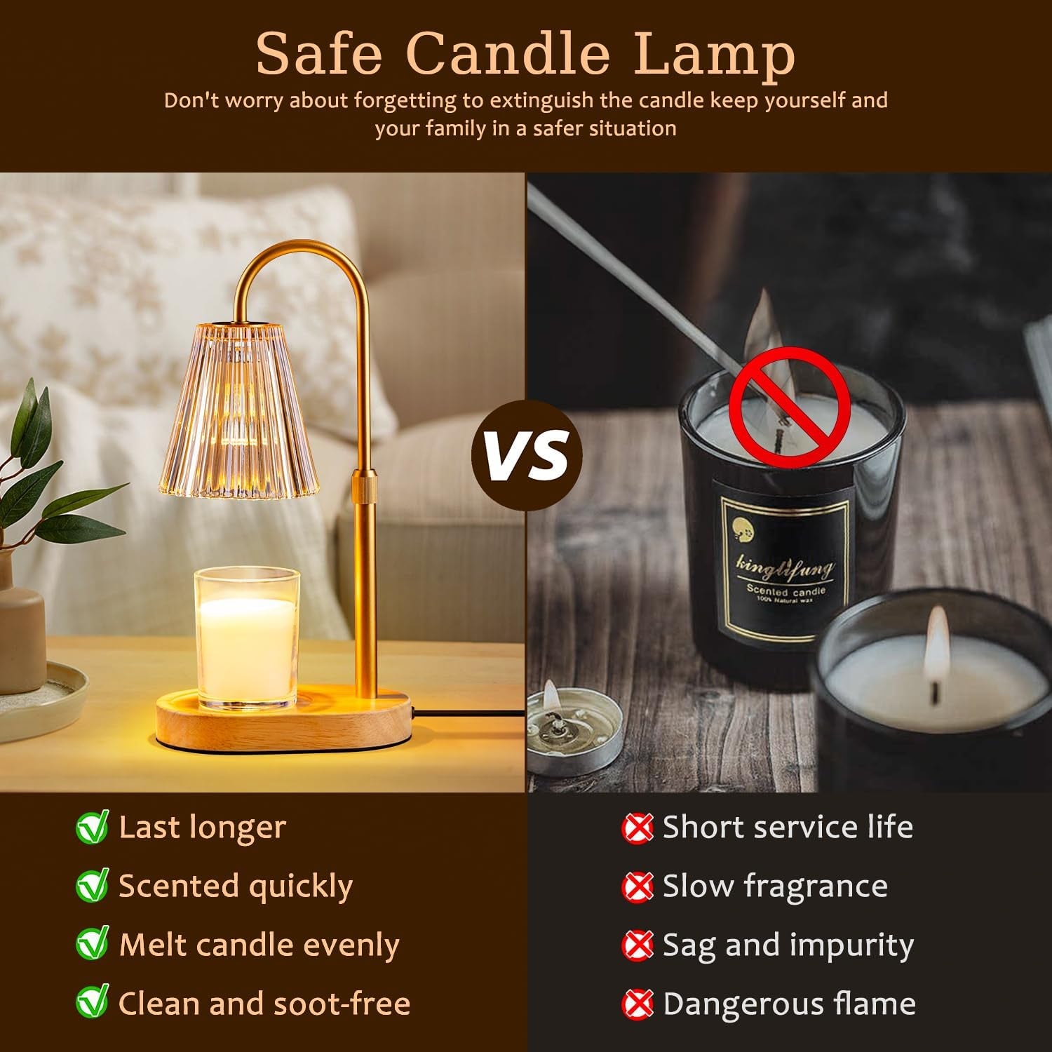 Candle Warmer Lamp with Timer: Electric Candles Wax Warmers Glass Lamps for Jar Candles Burner Adjustable Height and Dimmable Light Modern No Flame Scented Candle Warming Lantern, Amber