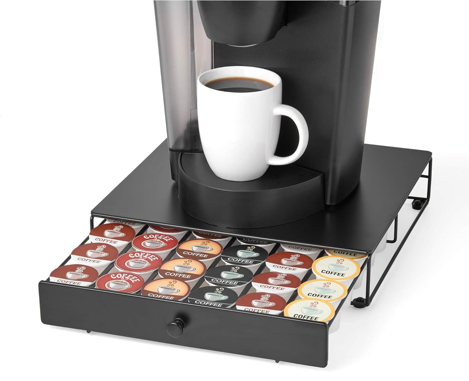 Nifty Coffee Pod Drawer – Compatible with K-Cups, 36 Pod Pack Holder, Non-Rolling, Compact under Coffee Pot Storage Sliding Drawer, Home Kitchen Counter Organizer, Black