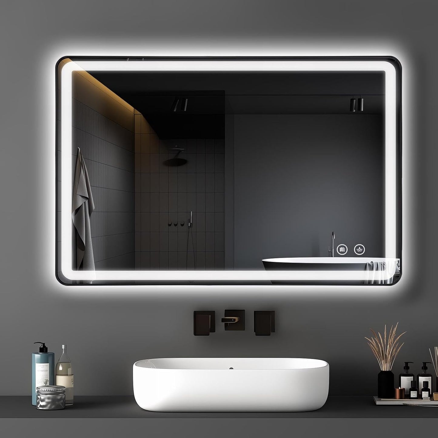 LED Bathroom Mirror, 36"X28" Rectangle Wall Mounted Vanity Mirrors with Metal Frame, anti Fog Dimmable Smart Mirror for Bathroom/Bedroom/Livingroom/Entryway, (Horizontal or Vertical),Gold