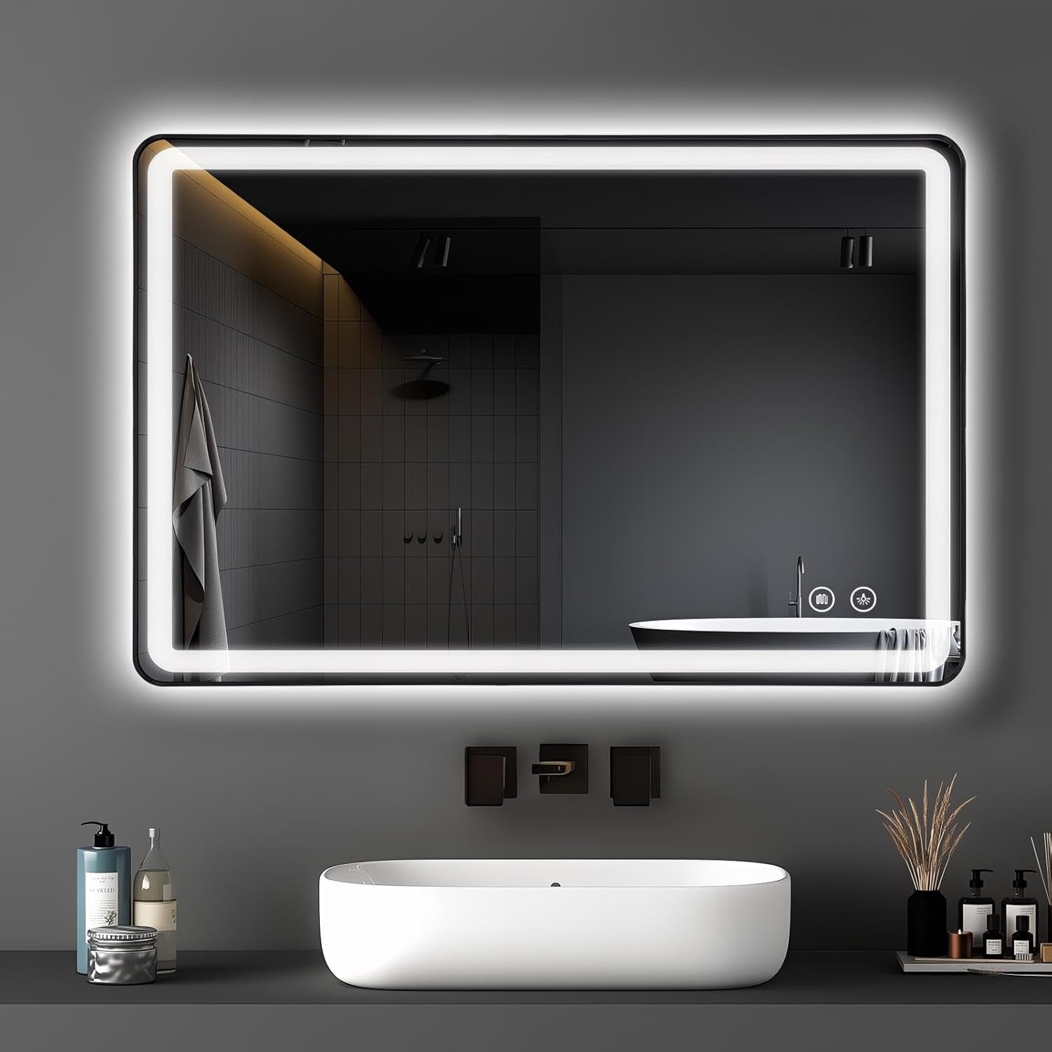 LED Bathroom Mirror, 36"X28" Rectangle Wall Mounted Vanity Mirrors with Metal Frame, anti Fog Dimmable Smart Mirror for Bathroom/Bedroom/Livingroom/Entryway, (Horizontal or Vertical),Gold