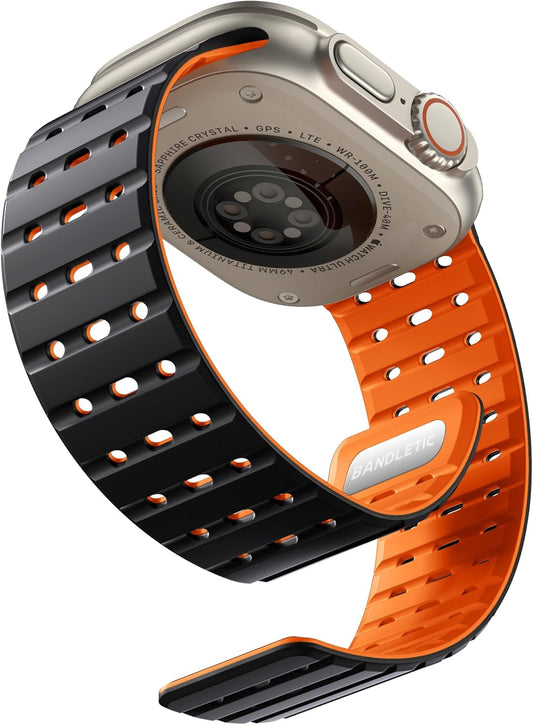 R-Lite Fit Magnetic Watchband Compatible with Apple Watch Ultra 2/Ultra Band 49Mm/46M/45Mm/44Mm/42Mm(3/2/1) for Men Women, Rugged Silicone Sport Strap for Iwatch SE2/SE/10/9/8/7/6/5/4