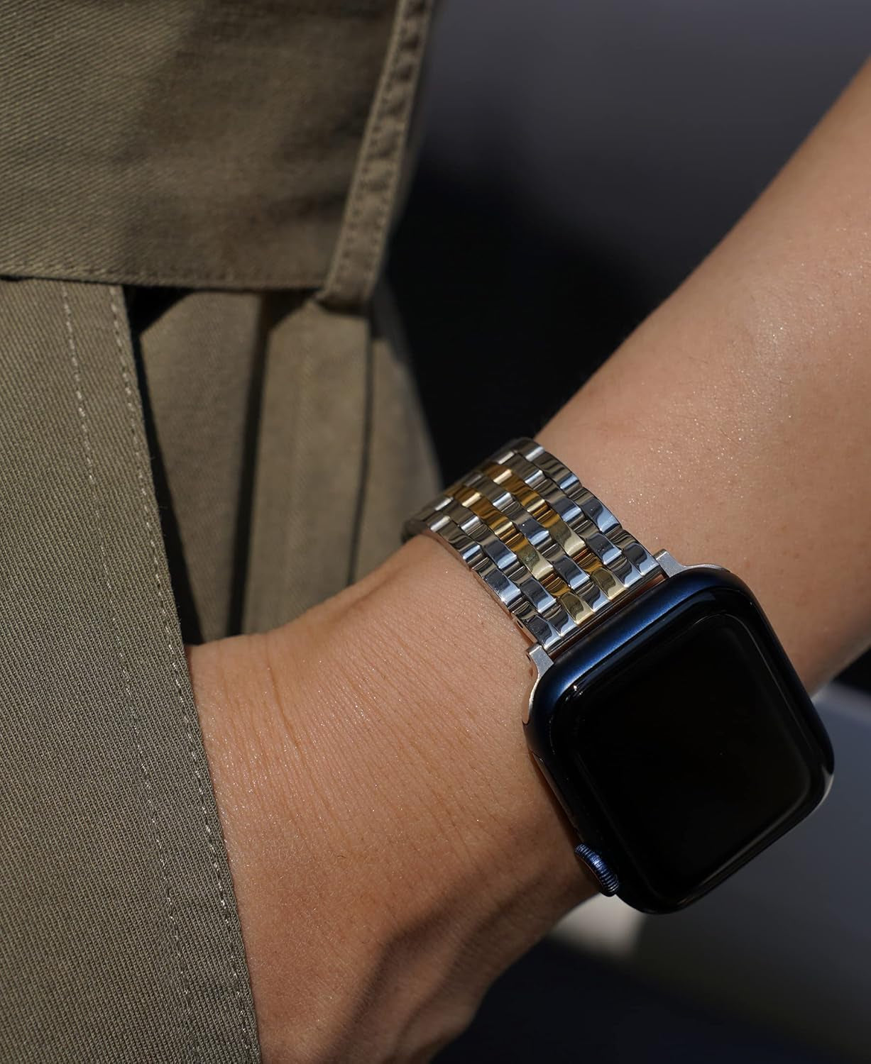 Watch Bands for Apple Watch 38Mm 40Mm 41Mm 42Mm 44Mm 45Mm for Women, Dressy Seven-Link Bands for Apple Watch Stainless Steel Metal Bands Compatible with Apple Watch 8,7,6,SE,5,4,3,2,1 for Iwatch Bands, Silver Gold Rose Gold