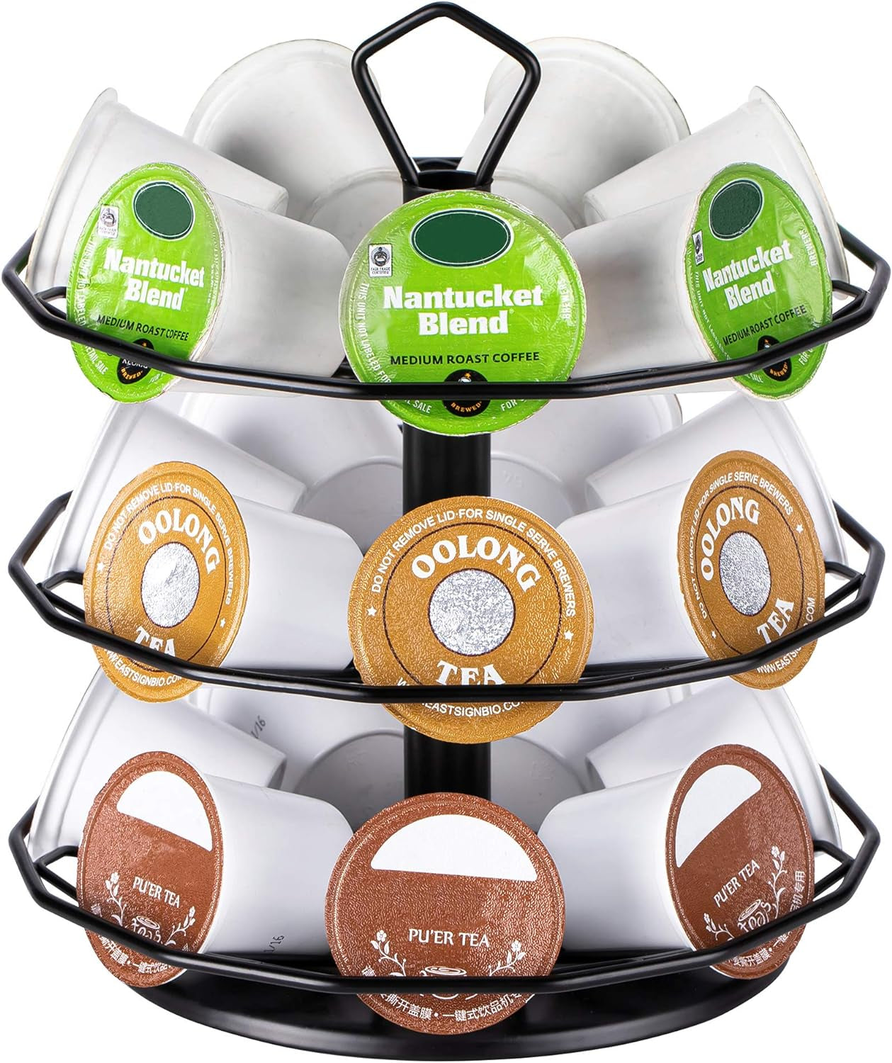 K Cup Holder Carousel 3 Tier for Keurig Pod Holder Metal DIY Install Small for K-Cup Storage Stand 21 K Pod Storage