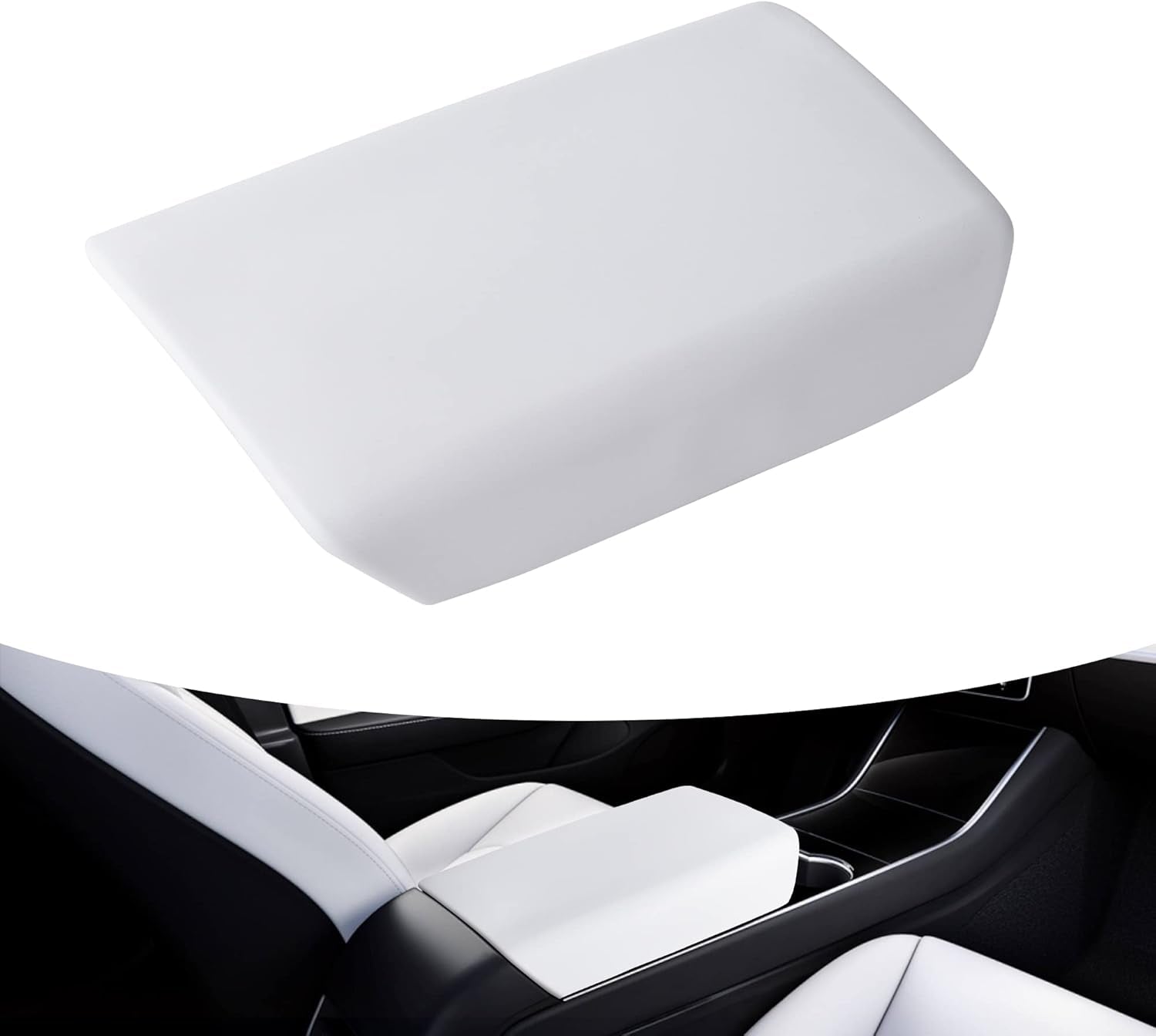 Center Console Protector Cover White Designed for Tesla Model 3/Y 2021-2024(Not for Model 3 Highland),Tpe Armrest Cover,Center Console Wrap Cover,Wireless Charger Silicone Mat (White Set)
