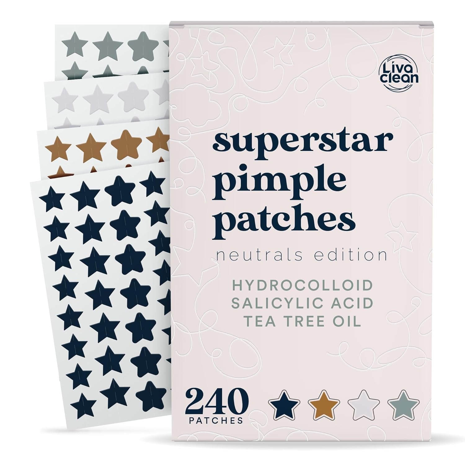 Star Pimple Patches for Face W/Hydrocolloid, Salicylic Acid & Tea Tree, 240 Patches, Hydrocolloid Acne Patch, Cute Star Pimple Patch for Healing Stickers Zit Superstar