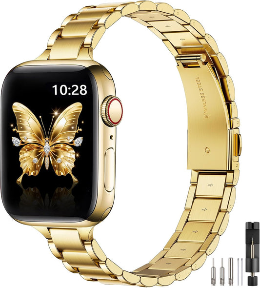 Thin Metal Bands Compatible with Apple Watch Band 38Mm 40Mm 41Mm 42Mm 44Mm 45Mm 49Mm for Women, Slim Stainless Steel Chain Replacement Wristbands for Iwatch Ultra SE Series 9 8 7 6 5 4 3 2 1