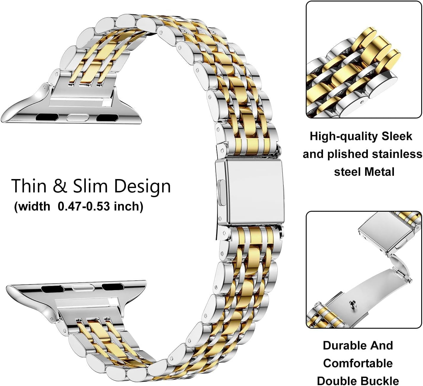 Slim Metal Band Compatible with Apple Watch Band 41Mm 40Mm 38,Mm,Dressy Stainless Steel Chain Strap for Women Iwatch Bands Series 9 8 7 6 5 4 3 2 1 Se,Silver/Gold