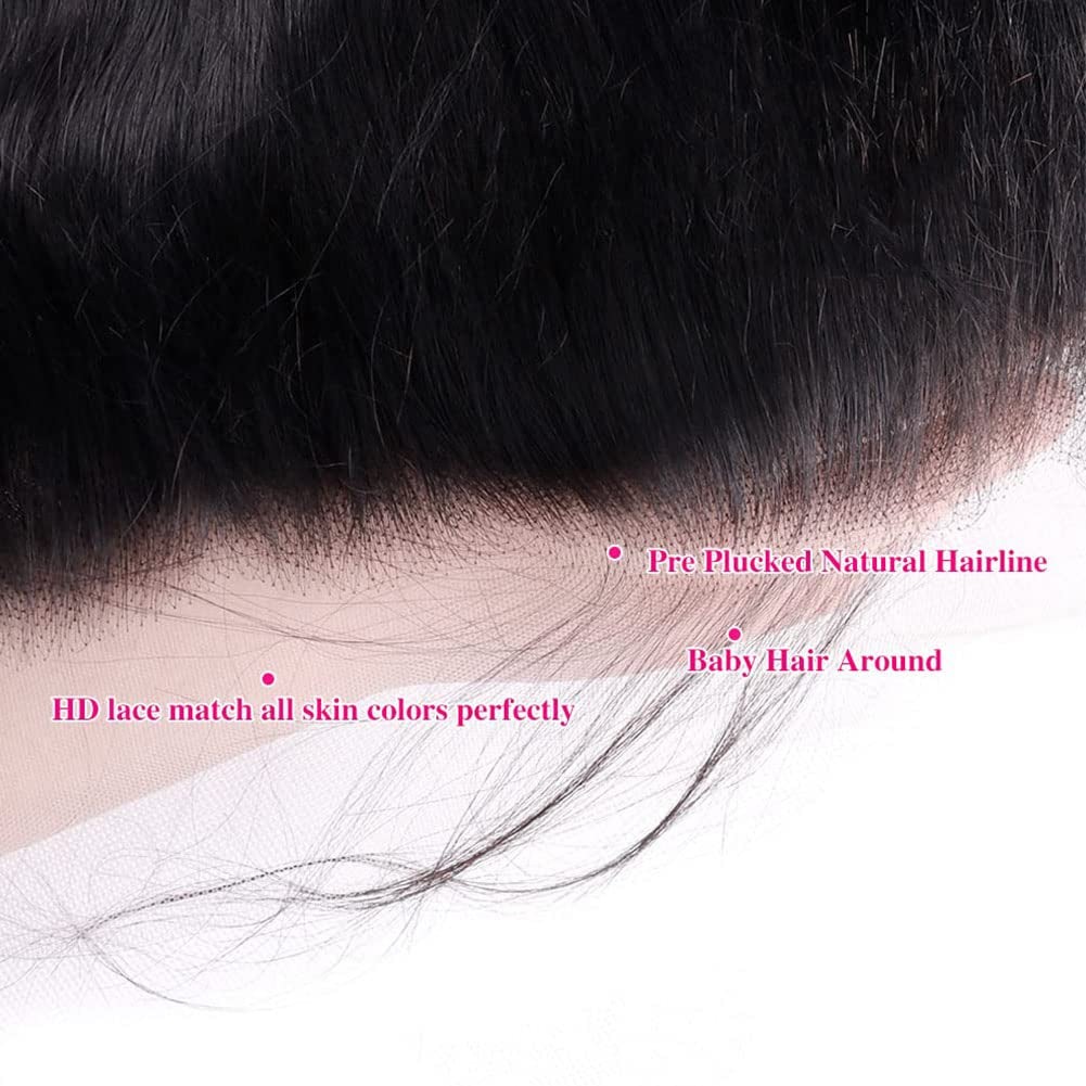 12 Inch 13X4 HD Lace Frontal Closure 100% Brazilian Virgin Human Hair Body Wave Ear to Ear Transparent Lace Frontal Pre Plucked with Baby Hair