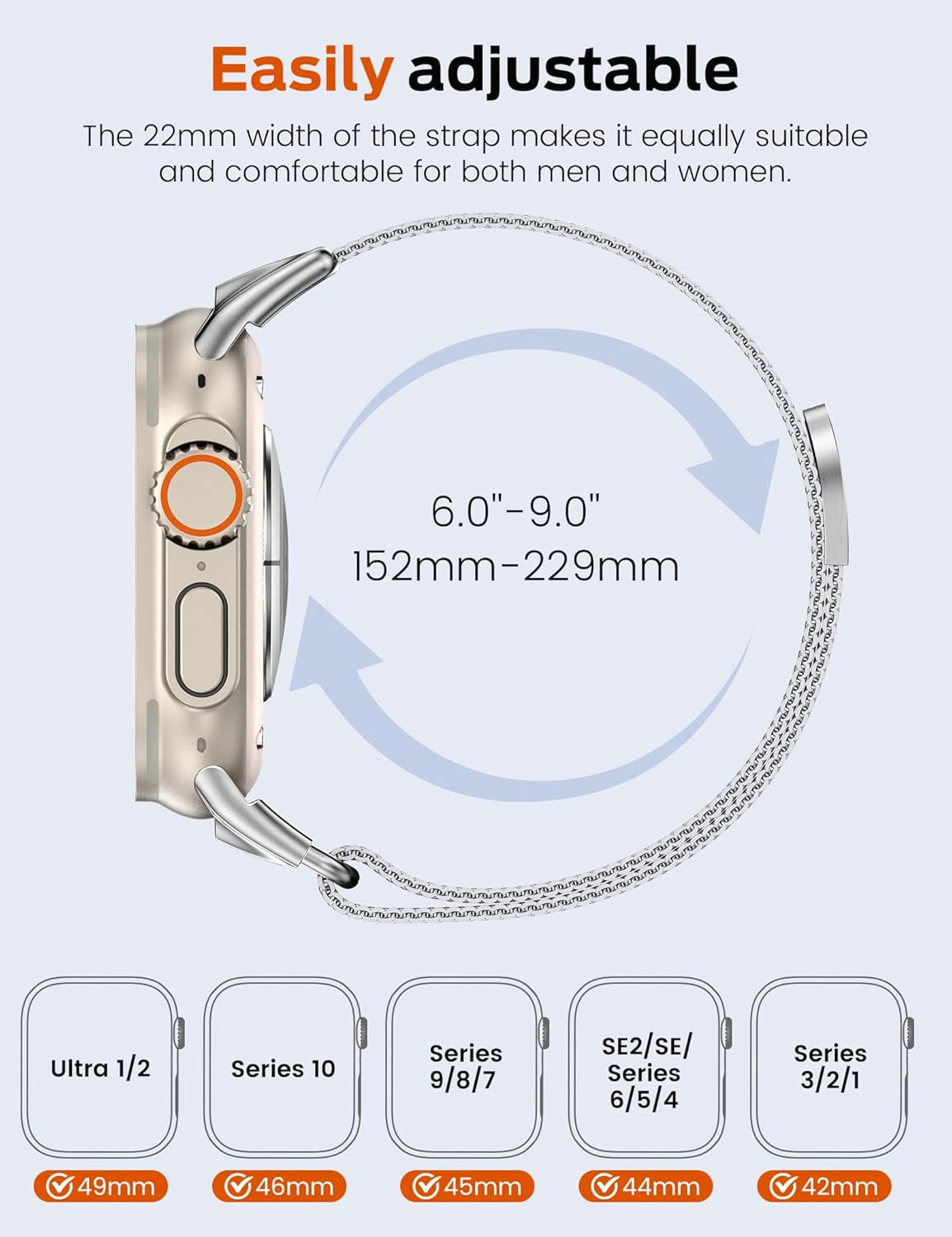 Milanese Mesh Loop Compatible with Apple Watch Band Ultra 2/1 49Mm Series 10 46Mm, Mechanical Design Metal Connector for Iwatch Series 9/8/7 45Mm, Se2/Se/Series 6/5/4 44Mm, Series 3/2/1 42Mm
