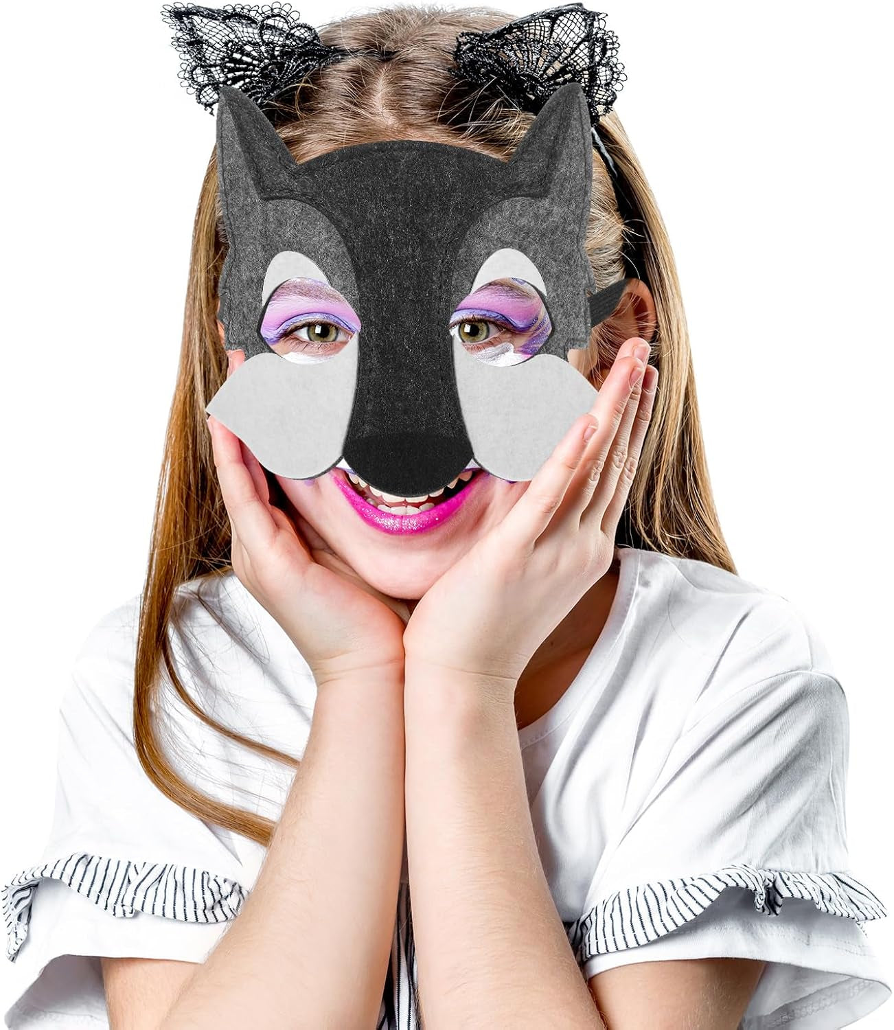 Wolf Mask Animals Felt Half Face Mask Costume Decor Dress up Party Favors 3Pcs