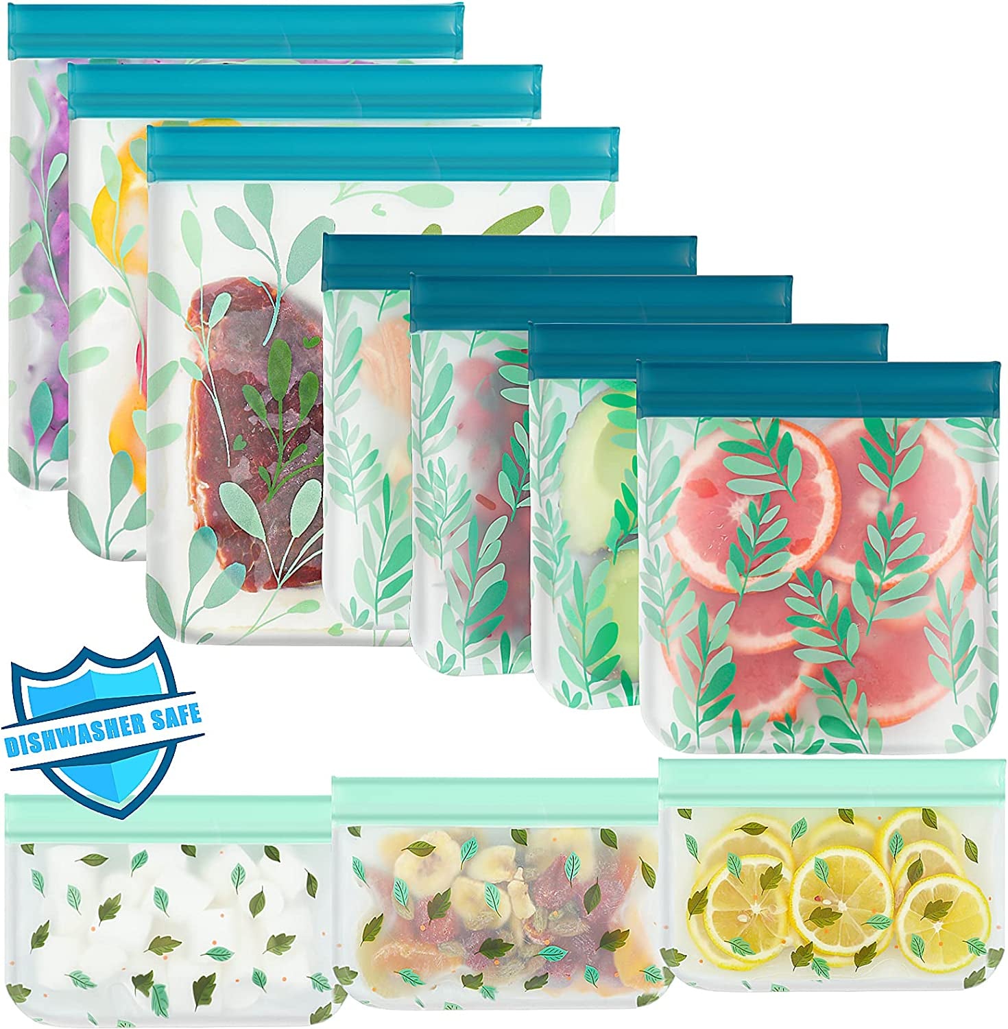 10 Pack Dishwasher Safe Reusable Bags Silicone, Leak Proof Reusable Freezer Bags for Food Storage Home Organization Traval & Make-Up BPA FREE for Food Storage Home BPA FREE for Salad Fruit
