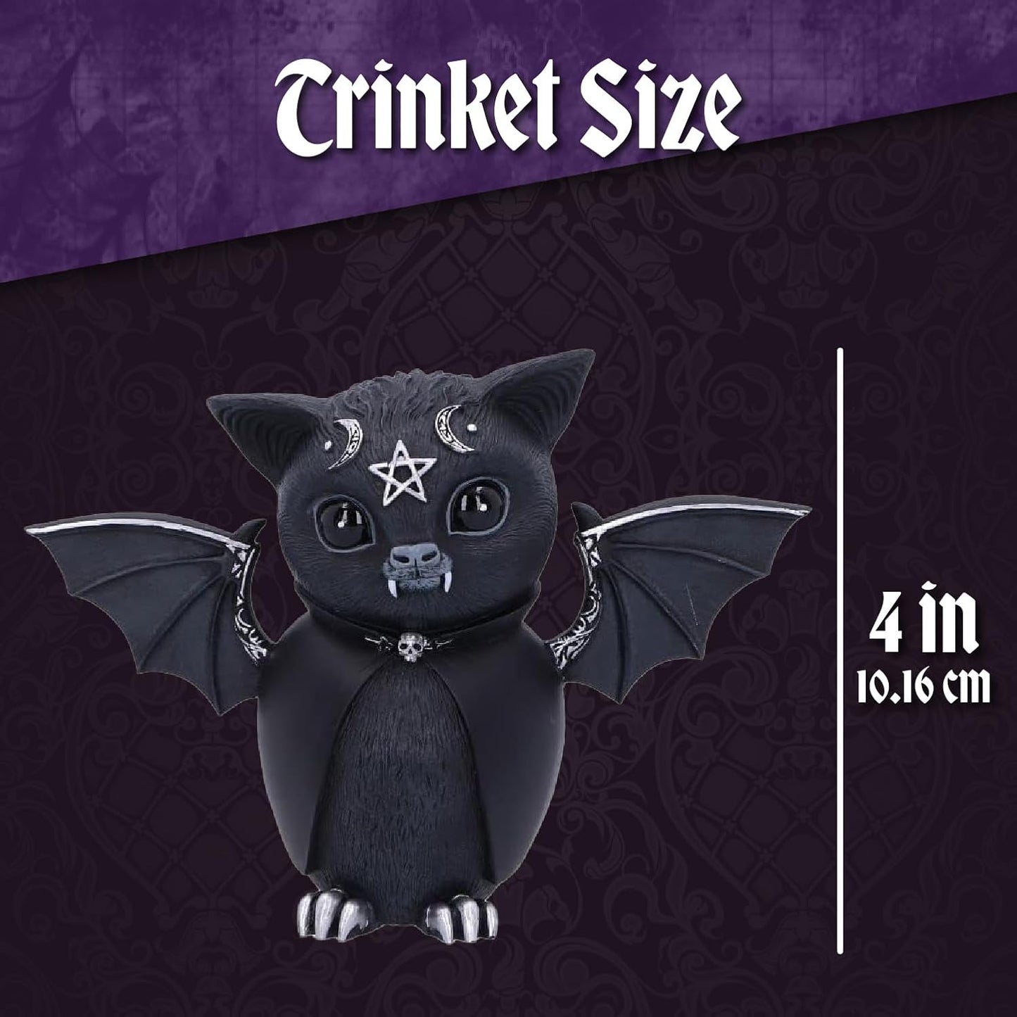 Figurine Decor, Detailed Hand-Painted Polyresin, Black - Beelzebat Gothic Satanic Bat