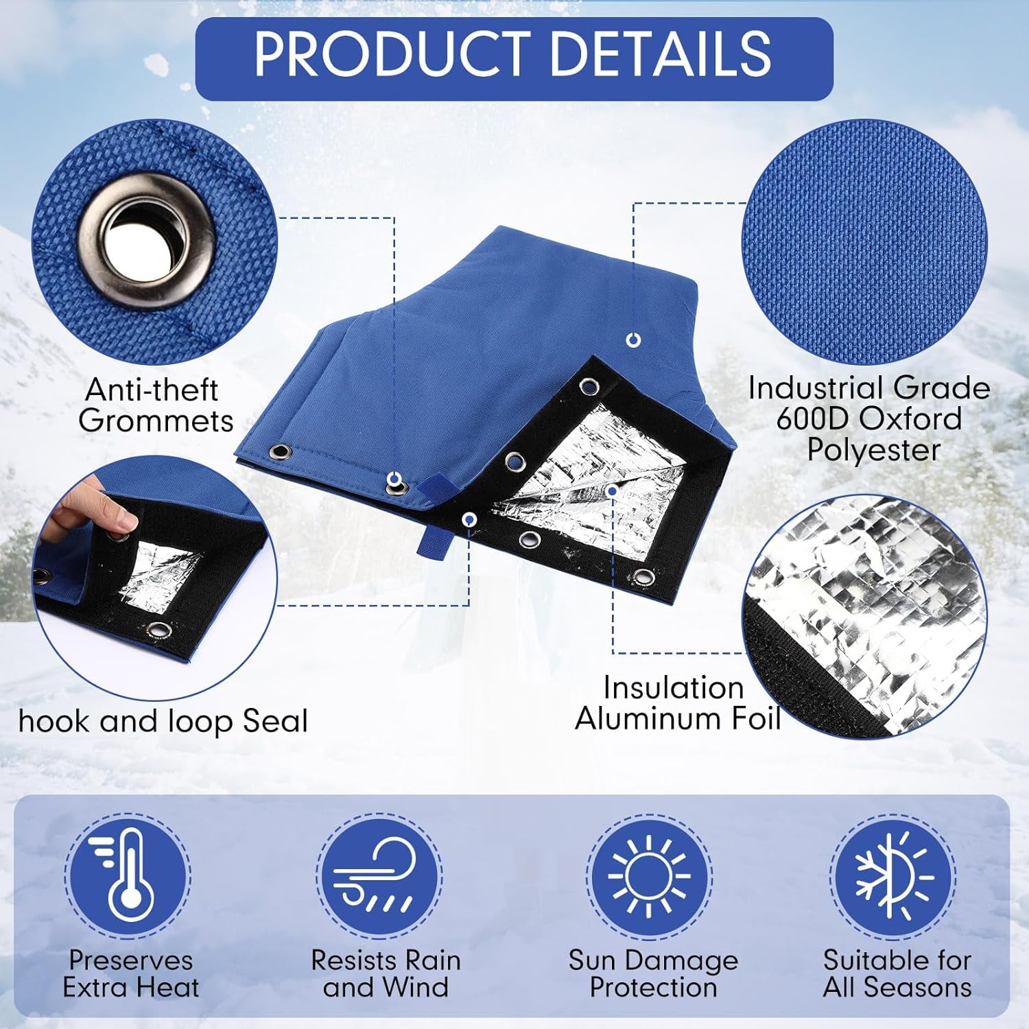 Backflow Preventer Cover Insulated Pouch with 2Pcs Pipe Insulation Tape Water Pipe Insulation Wrap Backflow Valve Cover for Winter Pipe Freeze Protection Severe Snow Intense Sun(Blue)